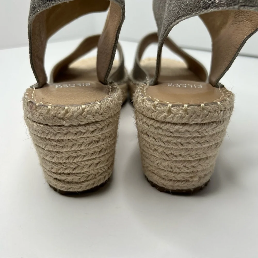 Eileen Fisher Weslia Espadrille Platform Wedge Sandal in Platinum Size 9.5